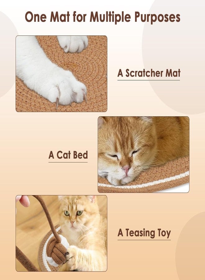 DERIKO Cat Scratcher Mat - Natural Cotton Rope Round Cat Scratch Pad, 15.7” Horizontal Floor Scratching Pad for Indoor Cats, Furniture Protector for Walls, Couch, Carpets, & Sofas - Image 2